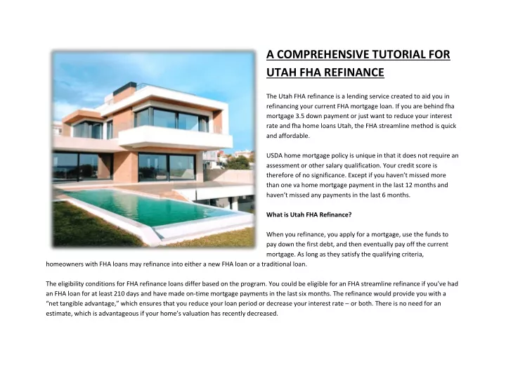 a comprehensive tutorial for utah fha refinance