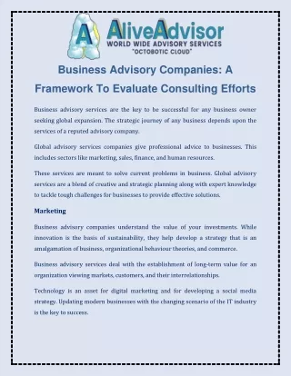 Business Advisory Companies A Framework To Evaluate Consulting Efforts