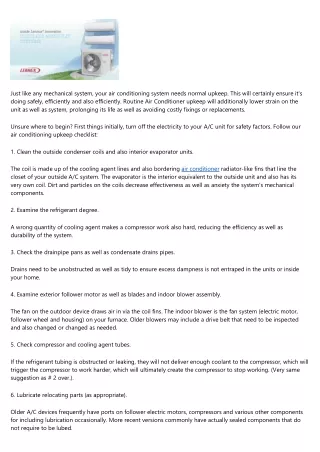 Residential Air Conditioning Upkeep Checklist