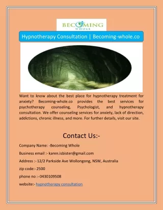 Hypnotherapy Consultation | Becoming-whole.co