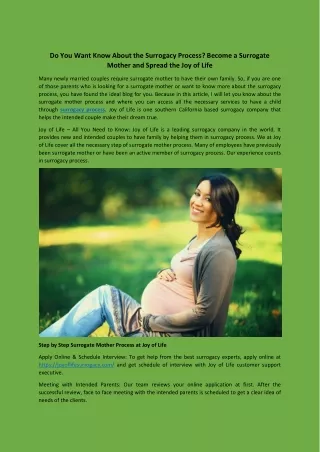 Become a Surrogate mother & Spread joy of life