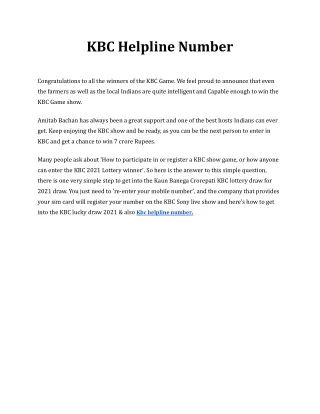 kbc helpline number