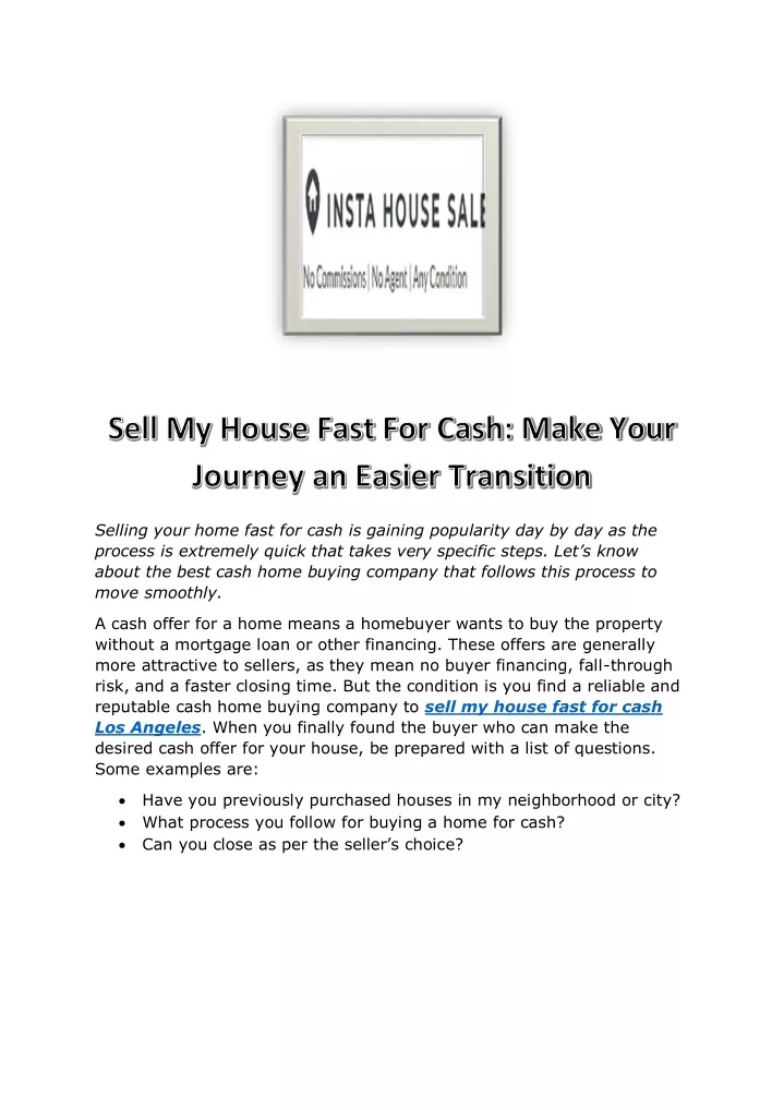 selling your home fast for cash is gaining