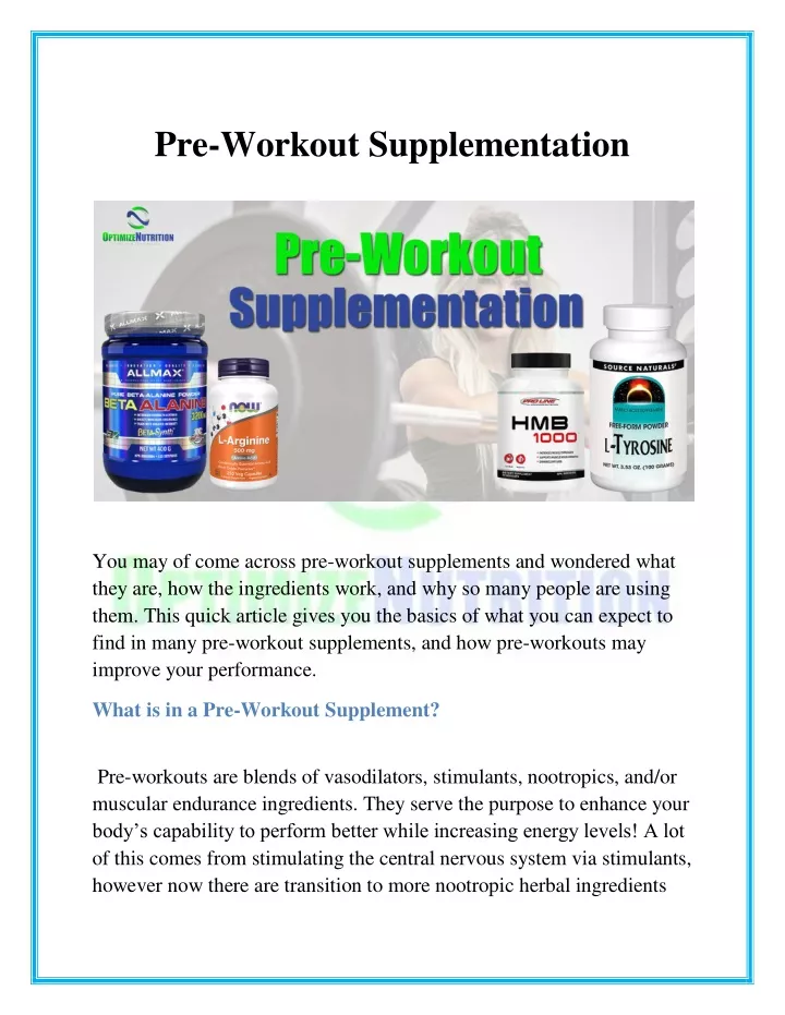 pre workout supplementation