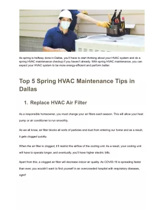Spring HVAC Maintenance in Dallas