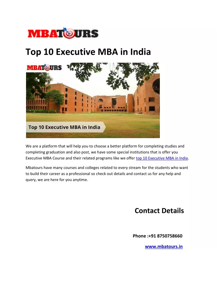top 10 executive mba in india