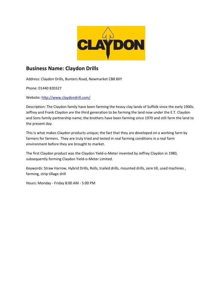 business name claydon drills