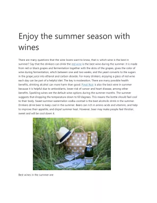 enjoy the summer season with wines