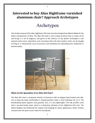 Interested to buy Alias Highframe varnished aluminum chair? Approach Archetypen