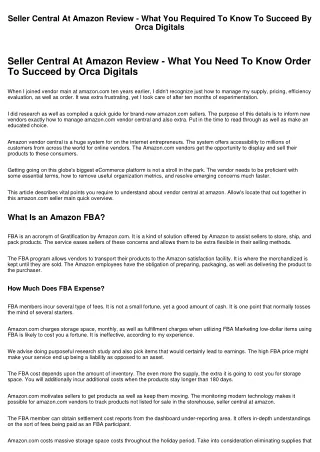 Seller Central At Amazon.com Evaluation - What You Required To Know To Do Well By Orca Digitals