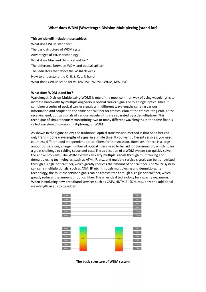 what does wdm wavelength division multiplexing