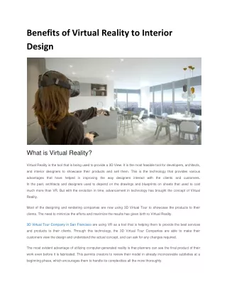 Benefits of Virtual Reality to Interior Design