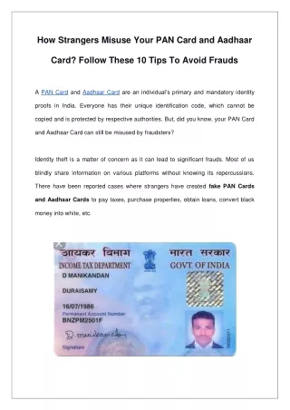 how strangers misuse your pan card and aadhaar