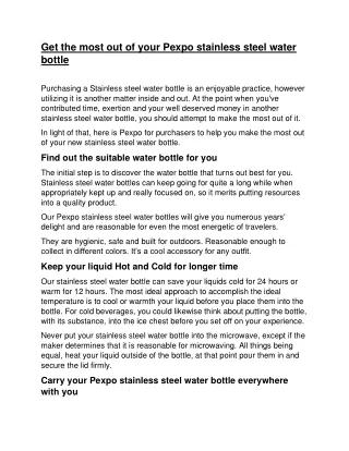 Get the most out of your Pexpo stainless steel water bottle