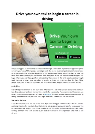 Drive your own taxi to begin a career in driving article
