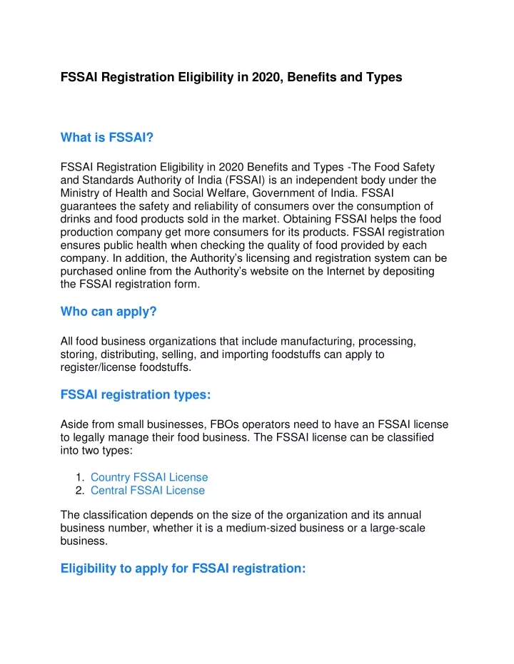 fssai registration eligibility in 2020 benefits
