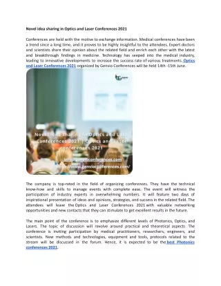Novel idea sharing in Optics and Laser Conferences 2021