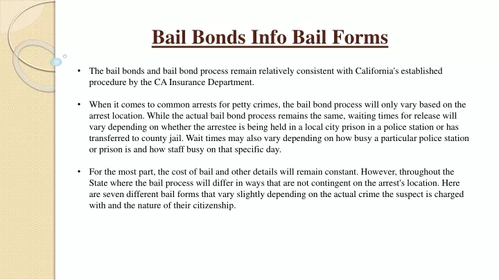 bail bonds info bail forms
