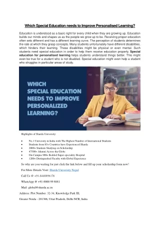 Which Special Education needs to Improve Personalised Learning