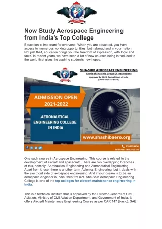 Now Study Aerospace Engineering from India’s Top College