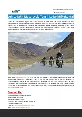 Leh Ladakh Motorcycle Tour-LadakhBikeRental