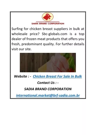 Chicken Breast for Sale in Bulk | Sbc-globals.com