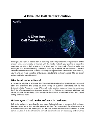 A Dive Into Call Center Solution (1)
