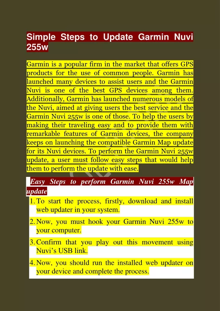 simple steps to update garmin nuvi 255w