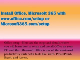 www.office.com/setup - Microsoft Office 365 Setup and installation