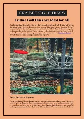 Frisbee Golf Discs are Ideal for All