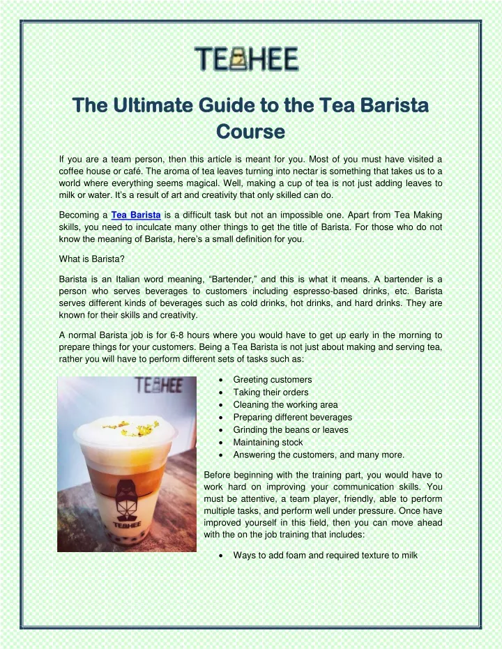 the ultimate guide to the tea barista