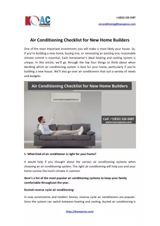 Air Conditioning Checklist for New Home Builders