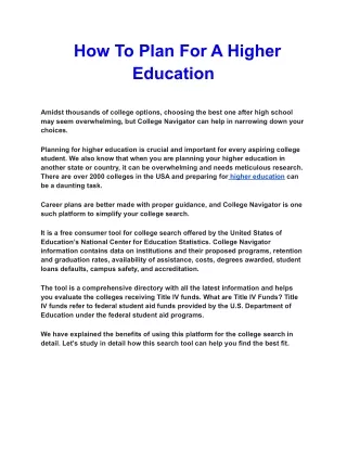 How To Plan For A Higher Education