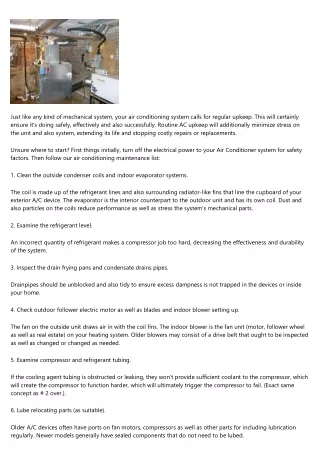 Home Central Air Conditioning Maintenance Checklist