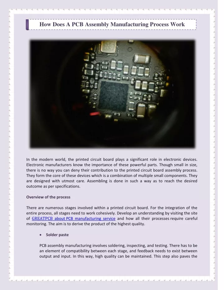 how does a pcb assembly manufacturing process work