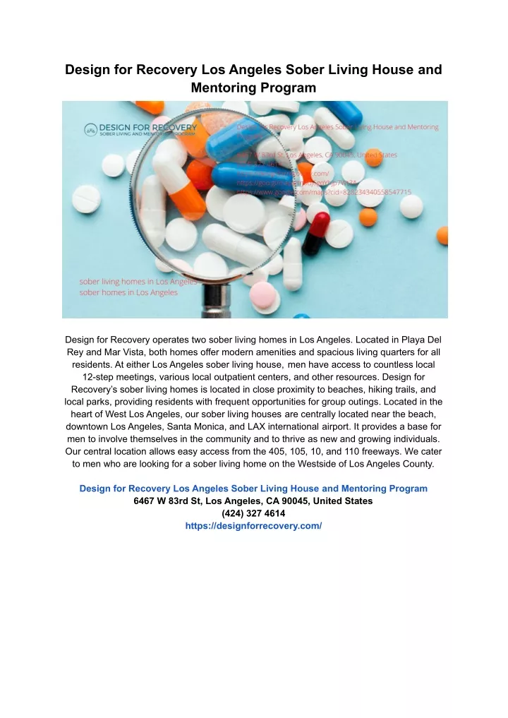 PPT Design for Recovery Los Angeles Sober Living House and Mentoring Program PowerPoint