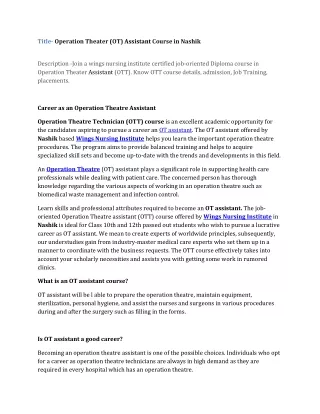 title operation theater ot assistant course