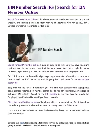 ein number search irs search for ein number online