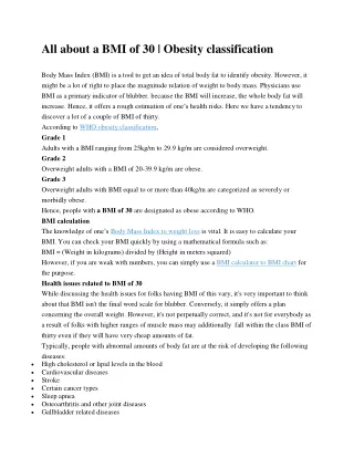 all about a bmi of 30 obesity classification