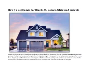 How To Get Homes For Rent In St. George, Utah On A Budget