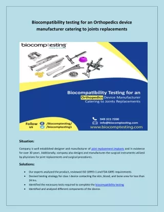 biocompatibility testing for an orthopedics