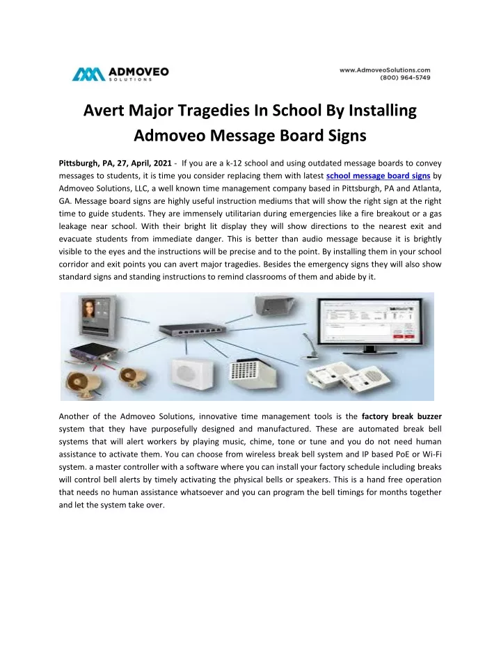 avert major tragedies in school by installing