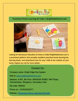Preschool Home Learning Kit India  Brightkidathome.com