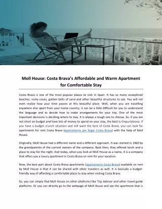 Moll House- Costa Brava’s Affordable and Warm Apartment for Comfortable Stay
