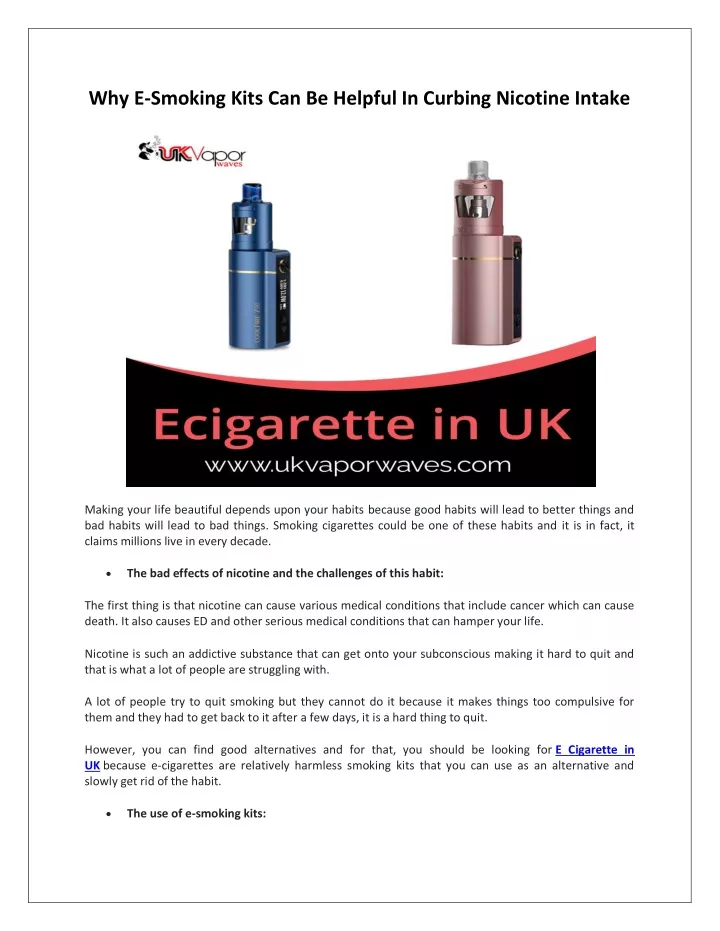 why e smoking kits can be helpful in curbing