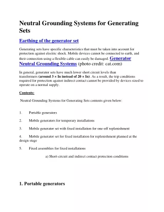 Neutral Grounding Systems for Generating Sets