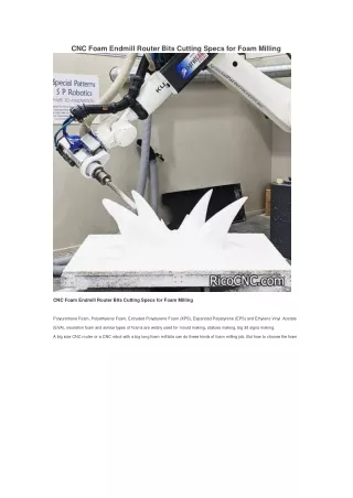 CNC Foam Endmill Router Bits Cutting Specs for Foam Milling