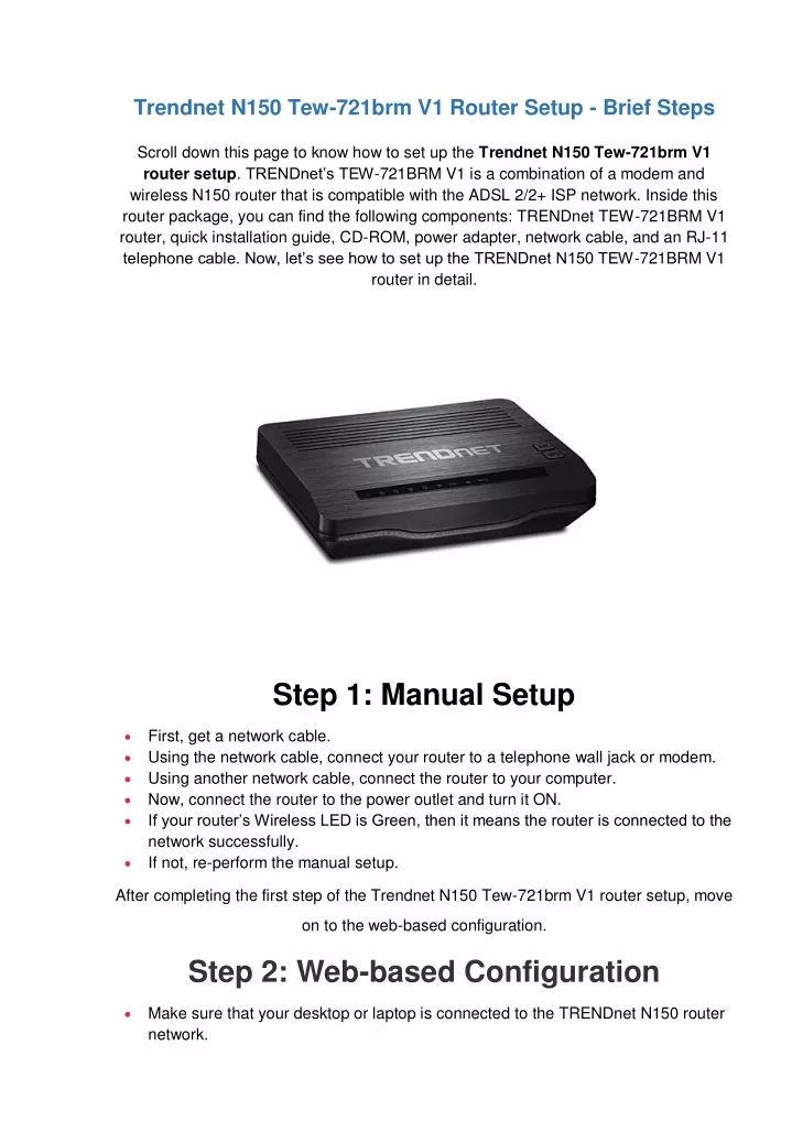 trendnet n150 tew 721brm v1 router setup brief