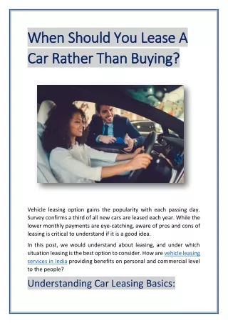 When Should You Lease A Car Rather Than Buying