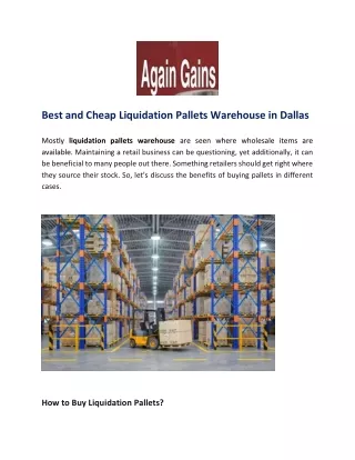 Best and Cheap Liquidation Pallets Warehouse in Dallas